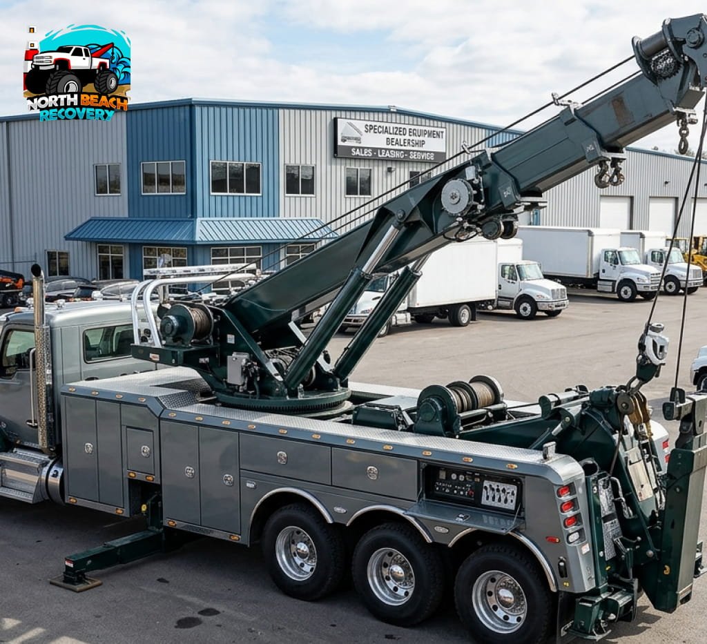 Heavy-duty rotator tow truck parked.